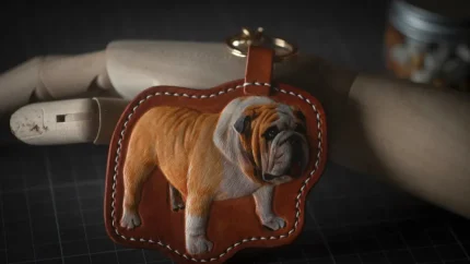 Petpaya Handcrafted Italian Veg-Tanned Leather Pet Keychain - Custom Shaped Carving, Gifts & Decorations (Custom-Made 15-21 Days)
